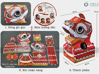 Đầu lân giấy carton đồ chơi cho bé [DIY Tự lắp ráp - Dày dặn] DAULAN-02