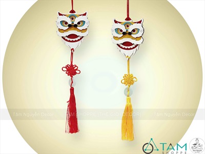 Dây treo lân gỗ nhiều lớp tua rua ngọc [Hiệu ứng 3D/ Độc đáo] DAYTREO-001