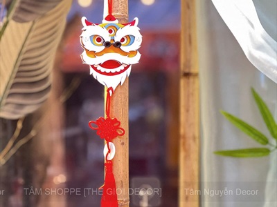 Dây treo lân gỗ nhiều lớp tua rua ngọc [Hiệu ứng 3D/ Độc đáo] DAYTREO-001