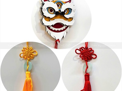 Dây treo lân gỗ nhiều lớp tua rua ngọc [Hiệu ứng 3D/ Độc đáo] DAYTREO-001