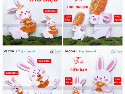 Mô hình thỏ ngọc ôm bánh dễ thương [Tự đứng - 4 kiểu] FORM-TRTHU-04