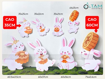 Mô hình thỏ ngọc ôm bánh dễ thương [Tự đứng - 4 kiểu] FORM-TRTHU-04