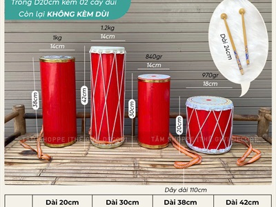 Trống cơm màu đỏ nhiều cỡ [Nhạc cụ -Decor] TRONG-03