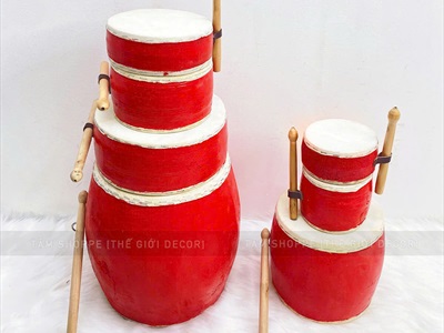 Trống đỏ decor nhiều kiểu nhiều cỡ [Trống con - Trống ban - Trống Ngũ lôi] TRONG-04
