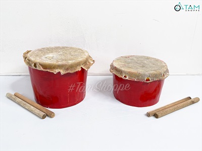 Trống múa lân cỡ nhỏ gỗ đỏ da thật (tiếng hay) ĐK17-20cm TRONG_01