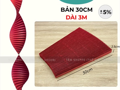 Dải giấy đỏ nếp gấp xoắn dài 3m [Đỏ đô - Gấp gọn] DTR-TET-08