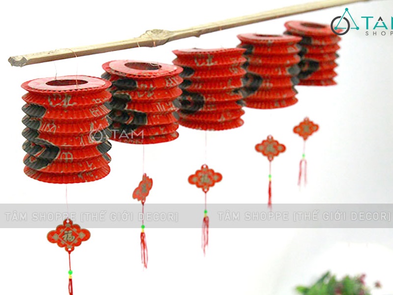 Set 02-05 Lồng đèn giấy con sâu chữ Phúc hoạ tiết (tặng que cầm) LDEN-GIAY-03