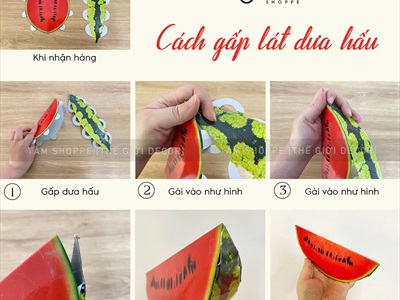 Mô hình lát dưa hấu trang trí nhiều cỡ [Giấy tự gấp - Formex] TRAI-DUAHAU-02