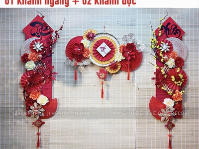 [ORDER] Set khánh Tết Xuân quạt vàng Phúc Lộc Tài [Có lẻ - Handmade kĩ đẹp] KHANHTET-02