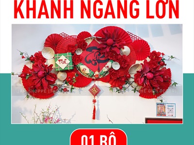 [ORDER] Set khánh Tết thư pháp 3 bông đại treo ngang [Khổ 2m - Handmade kĩ đẹp] KHANHTET-01