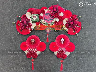 [ORDER] Set khánh Tết thư pháp 3 bông đại treo ngang [Khổ 2m - Handmade kĩ đẹp] KHANHTET-01