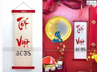 Tranh gỗ decal khánh thư pháp chữ Tết Việt 2025 [38x98cm - Số đổi theo năm] TRANHGO-04