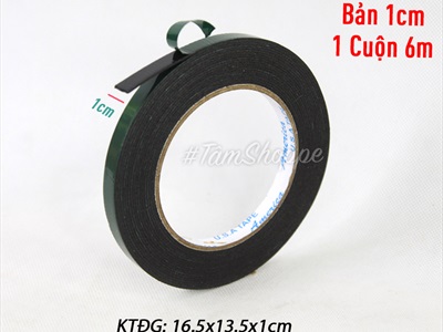 Băng keo 2 mặt xốp xanh đen siêu dính bản 1cm cuộn 6m DCHM-BK-02