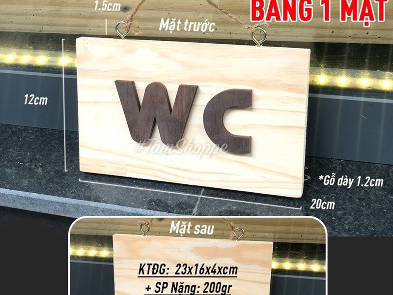 Bảng WC treo cửa gỗ tự nhiên chữ nâu đen đơn giản BTC-WC-02