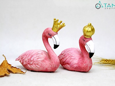 Bộ 2 tượng chim hồng hạc King Queen đang nằm TCV-HHAC-01