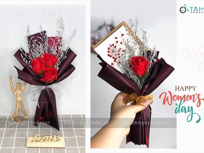 Bó hoa hồng sáp kiểu hoa cưới 1-3 bông [ Tặng sticker tùy chọn ]