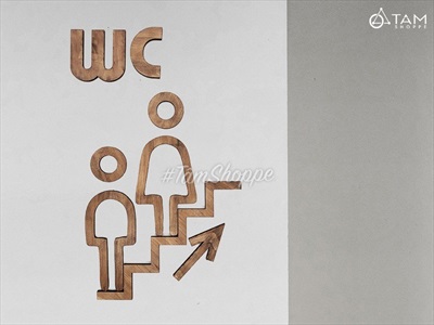 Chữ WC gỗ icon chỉ dẫn nhà vệ sinh Rustic đơn giản CHU-GO-01