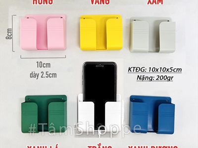 Giá để sạc điện thoại dán tường chữ nhật nhựa 5 màu GDDT-01