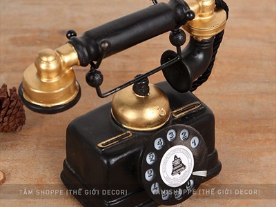 Mô hình điện thoại quay số tay cầm rời màu đen cổ điển MHVT-Đ.TH-02