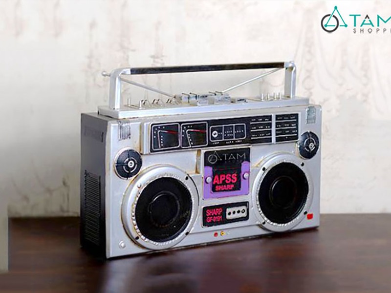 Mô hình máy catssette radio Sharp chữ nhật màu bạc cổ điển tỷ lệ 1:1 MHVT-MCSR-05