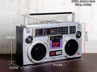 Mô hình máy catssette radio Sharp chữ nhật màu bạc cổ điển tỷ lệ 1:1 MHVT-MCSR-05