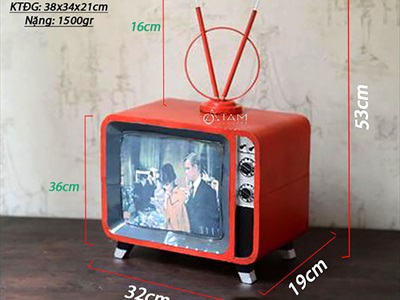 Mô hình ti vi cổ điển màu đỏ ăng ten tròn cao 36cm (Chưa tính cần) MHVT-TV-02