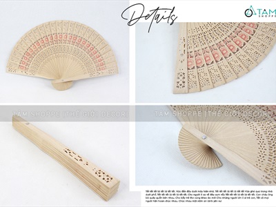 Quạt gỗ xếp cổ trang họa tiết đẹp R33cm DDTI-QUAT-01