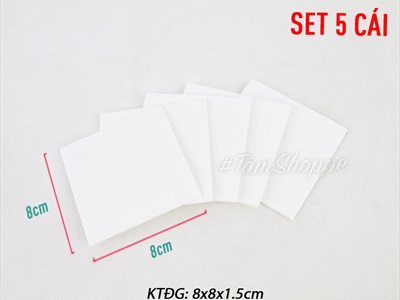 Set 05 miếng băng keo 2 mặt trắng vuông xốp siêu dính cạnh 8cm DCHM-BK-04