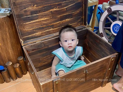 Rương gỗ viền nẹp đinh tán giả cổ BIGSIZE 60cm [Tặng ổ khóa] RUONG-GO-06