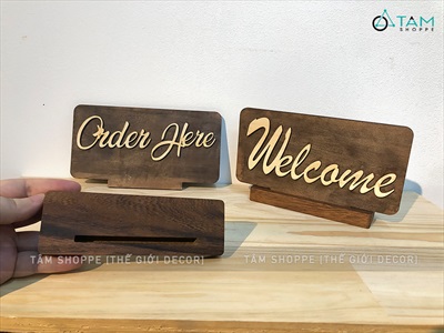 Bảng Welcome - Order Here gỗ để bàn màu Rustic BANGTEN-01