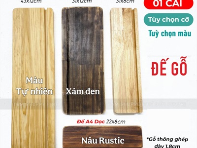 Bìa gỗ kẹp menu + Đế gỗ có rãnh kẹp bìa tự đứng [A3/A4 - Khắc logo theo YC] BIAKEP-01