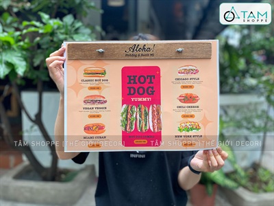 Bìa gỗ kẹp menu + Đế gỗ có rãnh kẹp bìa tự đứng [A3/A4 - Khắc logo theo YC] BIAKEP-01
