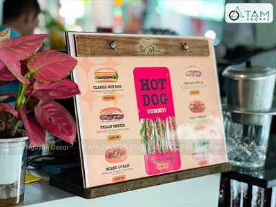 Bìa gỗ kẹp menu + Đế gỗ có rãnh kẹp bìa tự đứng [A3/A4 - Khắc logo theo YC] BIAKEP-01