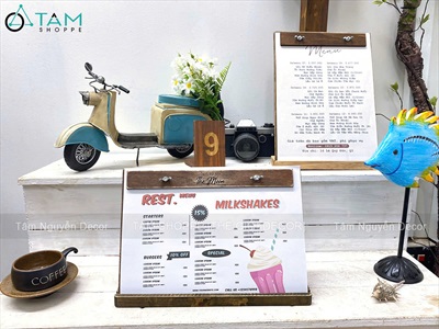 Bìa gỗ kẹp menu + Đế gỗ có rãnh kẹp bìa tự đứng [A3/A4 - Khắc logo theo YC] BIAKEP-01