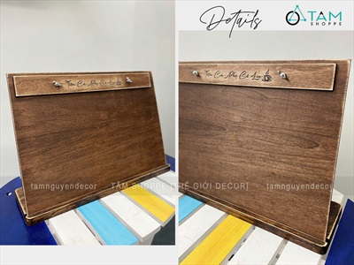 Bìa gỗ kẹp menu + Đế gỗ có rãnh kẹp bìa tự đứng [A3/A4 - Khắc logo theo YC] BIAKEP-01