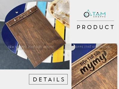 Bìa gỗ kẹp menu + Đế gỗ có rãnh kẹp bìa tự đứng [A3/A4 - Khắc logo theo YC] BIAKEP-01