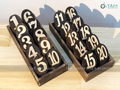 Bộ thẻ số để bàn quán cafe bằng gỗ trụ tròn (Tặng khay) SO-GO-01