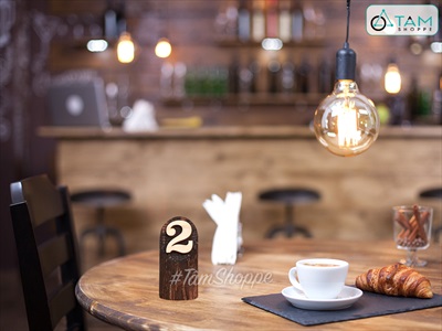 Bộ thẻ số để bàn quán cafe bằng gỗ trụ tròn (Tặng khay) SO-GO-01