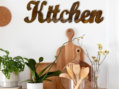 Chữ gỗ Kitchen màu nâu đen Rustic [Tự đứng - 15x53cm] CHU-GO-10