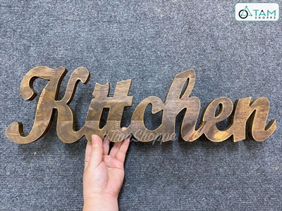 Chữ gỗ Kitchen màu nâu đen Rustic [Tự đứng - 15x53cm] CHU-GO-10