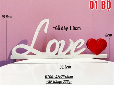 Chữ gỗ Love trái tim đỏ liền đế [Tự đứng - 15x38cm] CHU-GO-08