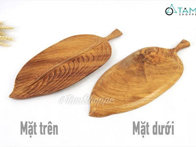 Dĩa gỗ hình chiếc lá phay lõm gân nổi DIA-GO-01