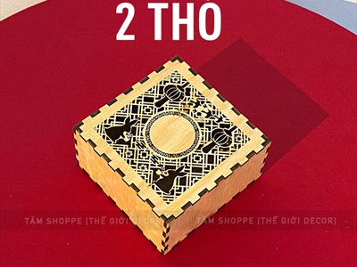 Hộp gỗ đựng 1 bánh Trung thu 5 kiểu hoạ tiết (nhận khắc Logo) HOP-GO-01