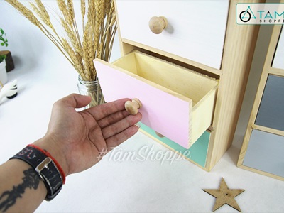Tủ gỗ để bàn hình ngôi nhà 3 ngăn kéo màu pastel TU-GO-01