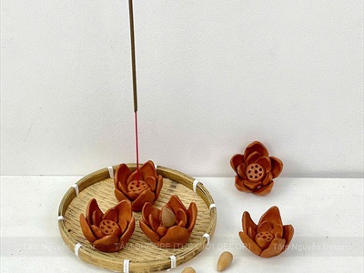 Hoa sen đất nung thủ công làm đế cắm nhang, đặt viên trầm [Hàng đẹp/ 6cm] DOTTRAM-06
