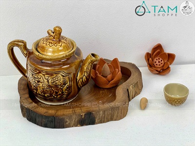 Hoa sen đất nung thủ công làm đế cắm nhang, đặt viên trầm [Hàng đẹp/ 6cm] DOTTRAM-06