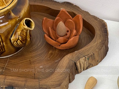 Hoa sen đất nung thủ công làm đế cắm nhang, đặt viên trầm [Hàng đẹp/ 6cm] DOTTRAM-06