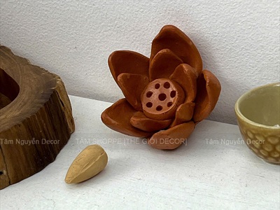 Hoa sen đất nung thủ công làm đế cắm nhang, đặt viên trầm [Hàng đẹp/ 6cm] DOTTRAM-06