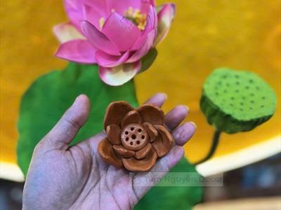 Hoa sen đất nung thủ công làm đế cắm nhang, đặt viên trầm [Hàng đẹp/ 6cm] DOTTRAM-06