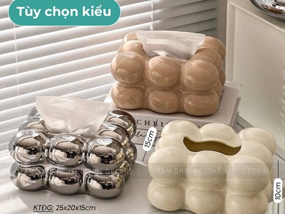 Hộp đựng khăn giấy gốm hình đám mây CN [Dày dặn - Đáy thủng] HOPKHANGIAY-02